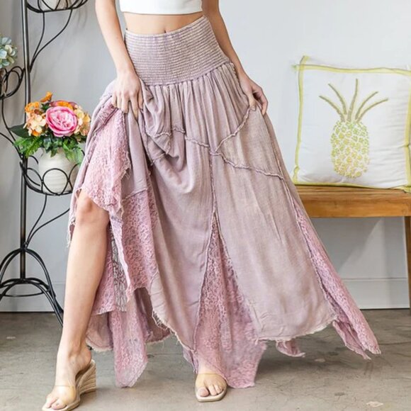 064 Oli & Hali Lilac Washed Lace Inset Maxi Skirt NWOT Size Large - Picture 9 of 11